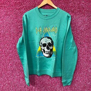 Def Leppard Skull Crew Neck Teal Sweatshirt Medium
